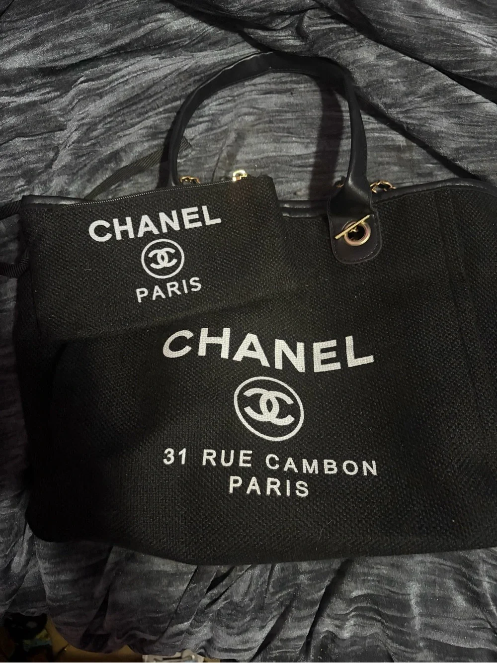✨🖤CHANEL-Deauville-Black Canvas '31 RUE CAMBON PARIS’ Tote🖤✨